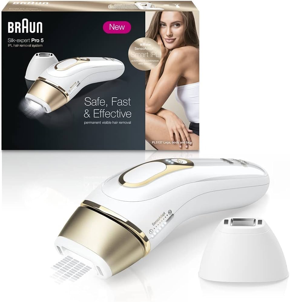 Braun 百靈 IPL 長效除毛器 男女皆宜 Silk Expert Pro 5 PL5137 附維納斯漩渦剃刀 持久減少頭髮再生 適用於身體和臉部  有線